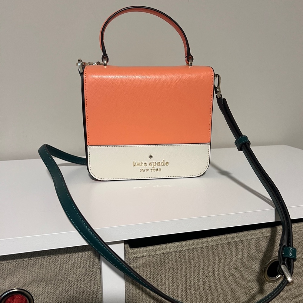 Kate Spade Orange and White Crossbody Bag with Structured Design